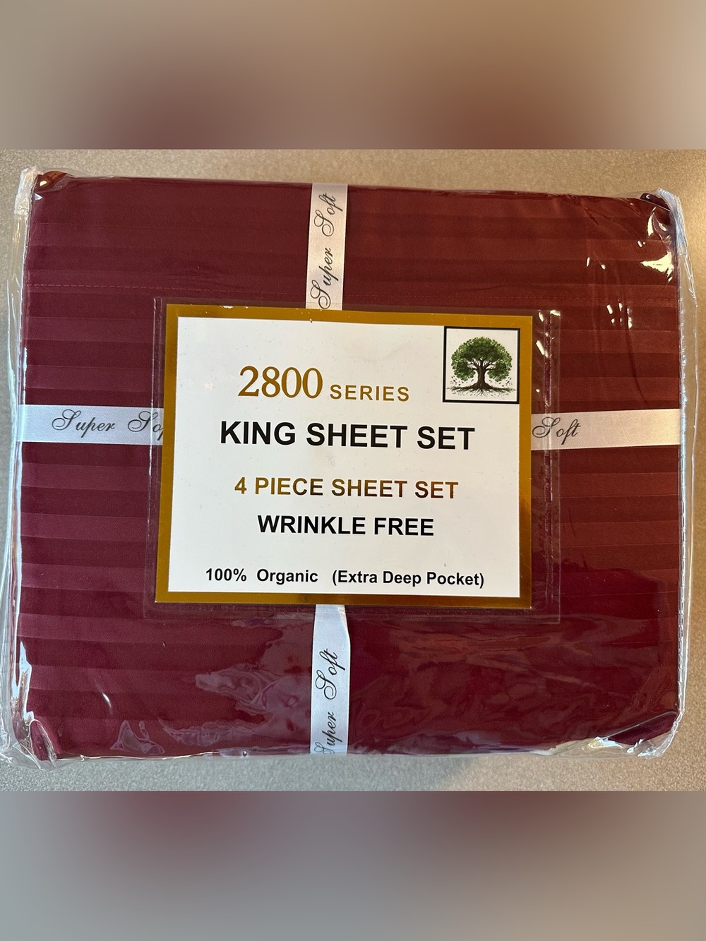 100% Organic Cotton Percale King Size Sheet Set - NIP